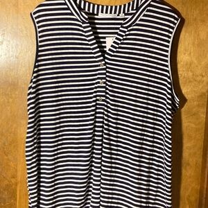 Notations 2X Sleeveless Henley Tank Blue/White Stripe Relaxed Fit Beach Layering